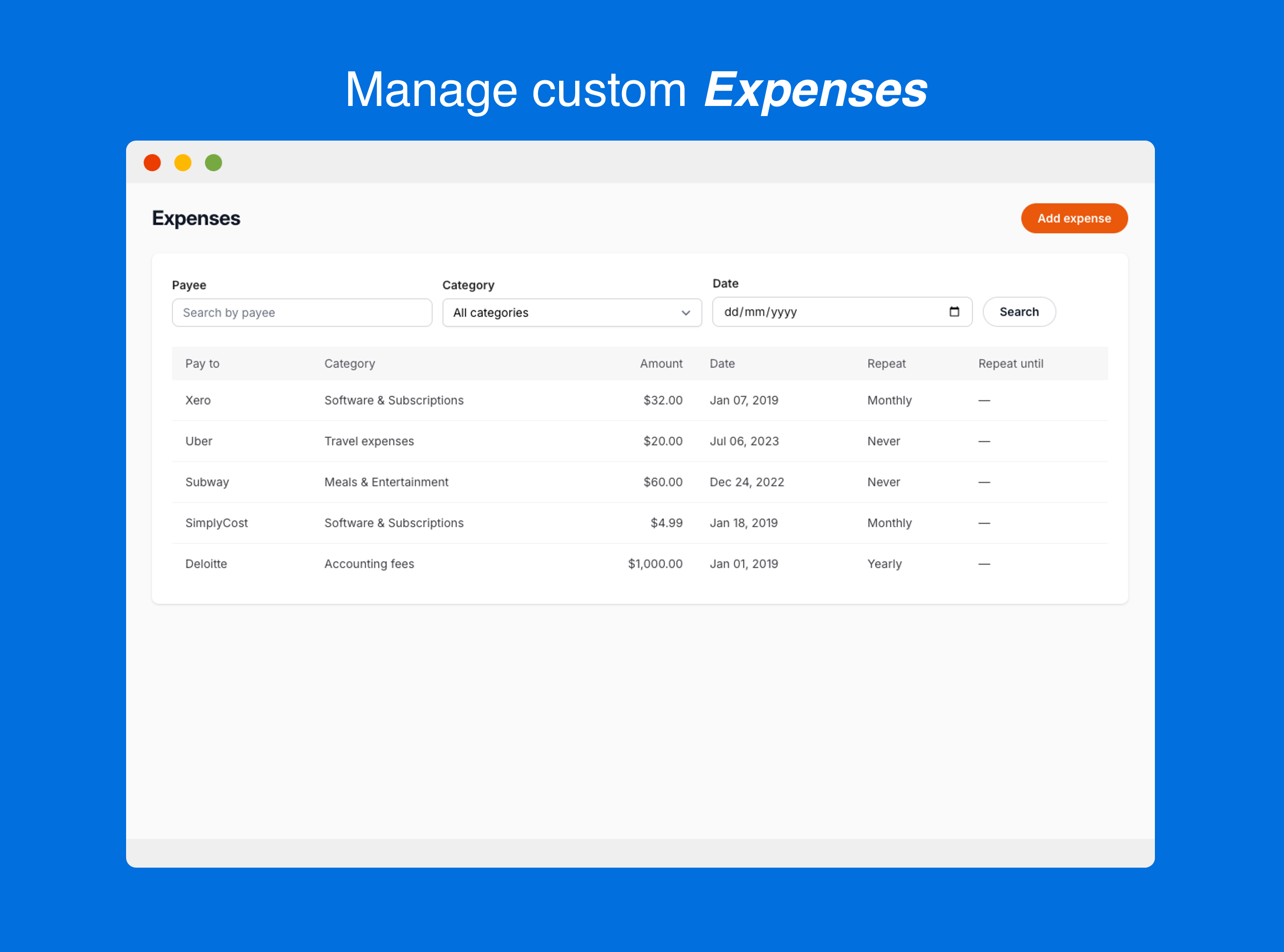 Manage expenses